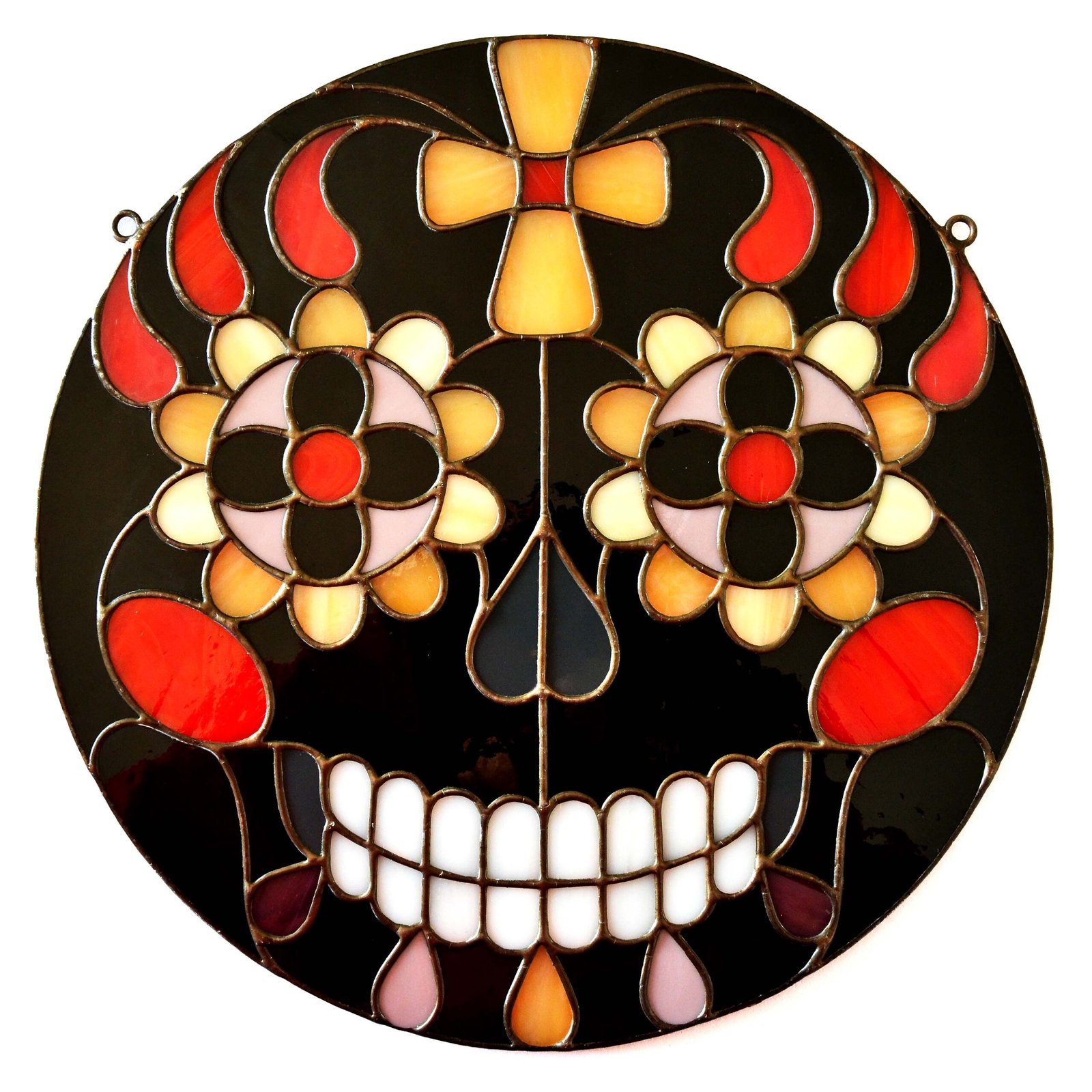 cara en vitral, con colores brillantes y vivos.