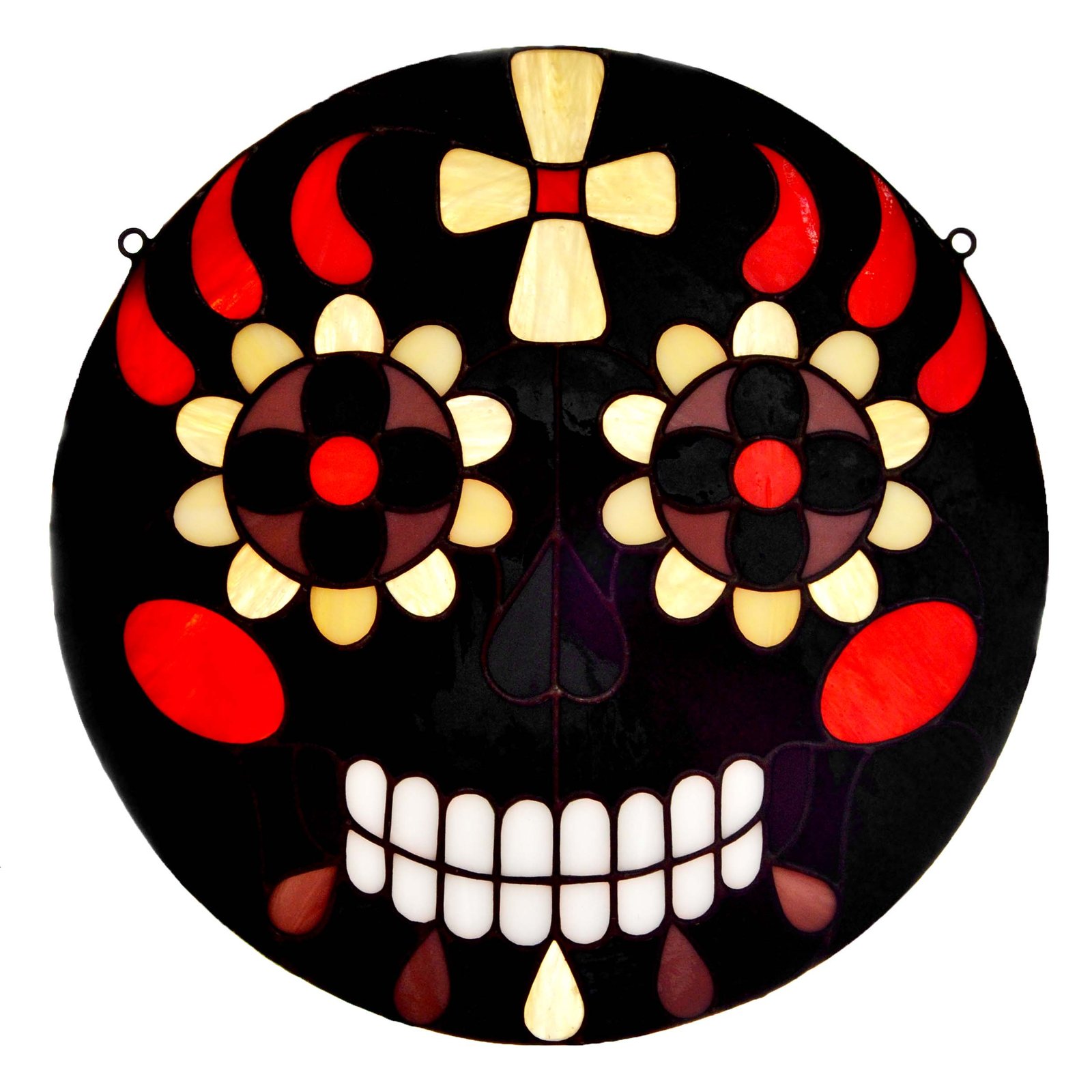 cara en vitral, con colores brillantes y vivos.